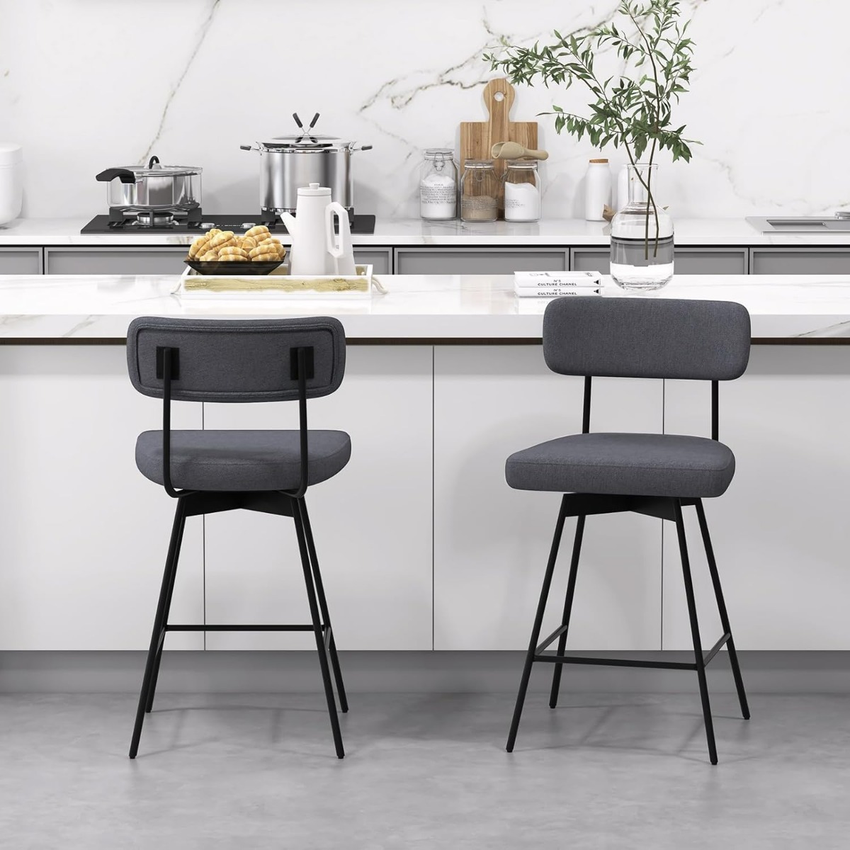 Costway Set 2 sgabelli da bar girevoli 360° con schienale, Poggiapiedi e struttura metallo Grigio