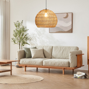 Costway Lampada a sospensione intrecciata in carta per cucina camera da letto, Lampadario boho con altezza regolabile Marrone