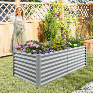 Costway Letto da giardino rialzato da 60 cm fioriera elevata con design a fondo aperto, Protettori d'angolo rinforzati fioriera in metallo per esterni per ver