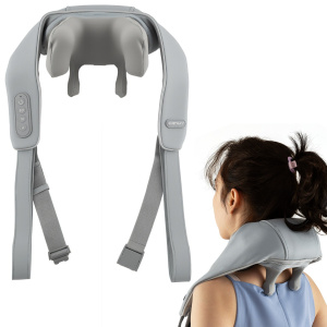 Costway Massaggiatore shiatsu con impasto profondo 4D dei tessuti con riscaldamento, Massaggiatore per collo e spalle Grigio