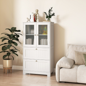 Costway Mobile da bagno a terra con ripiani regolabile per cucina e salotto, Armadietto autoportante con 2 cassetti e 2 ante Bianco