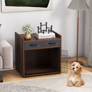 Costway Mobile per cani da interno con 2 cassetti in tessuto porta bloccabile, Gabbia per cani industriale 62×49,5×63cm