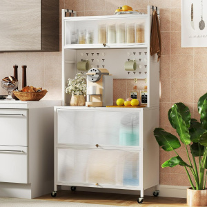 Costway Mobiletto per dispensa da cucina, Mobile per bar da caffè con ruote e piedini regolabili Bianco