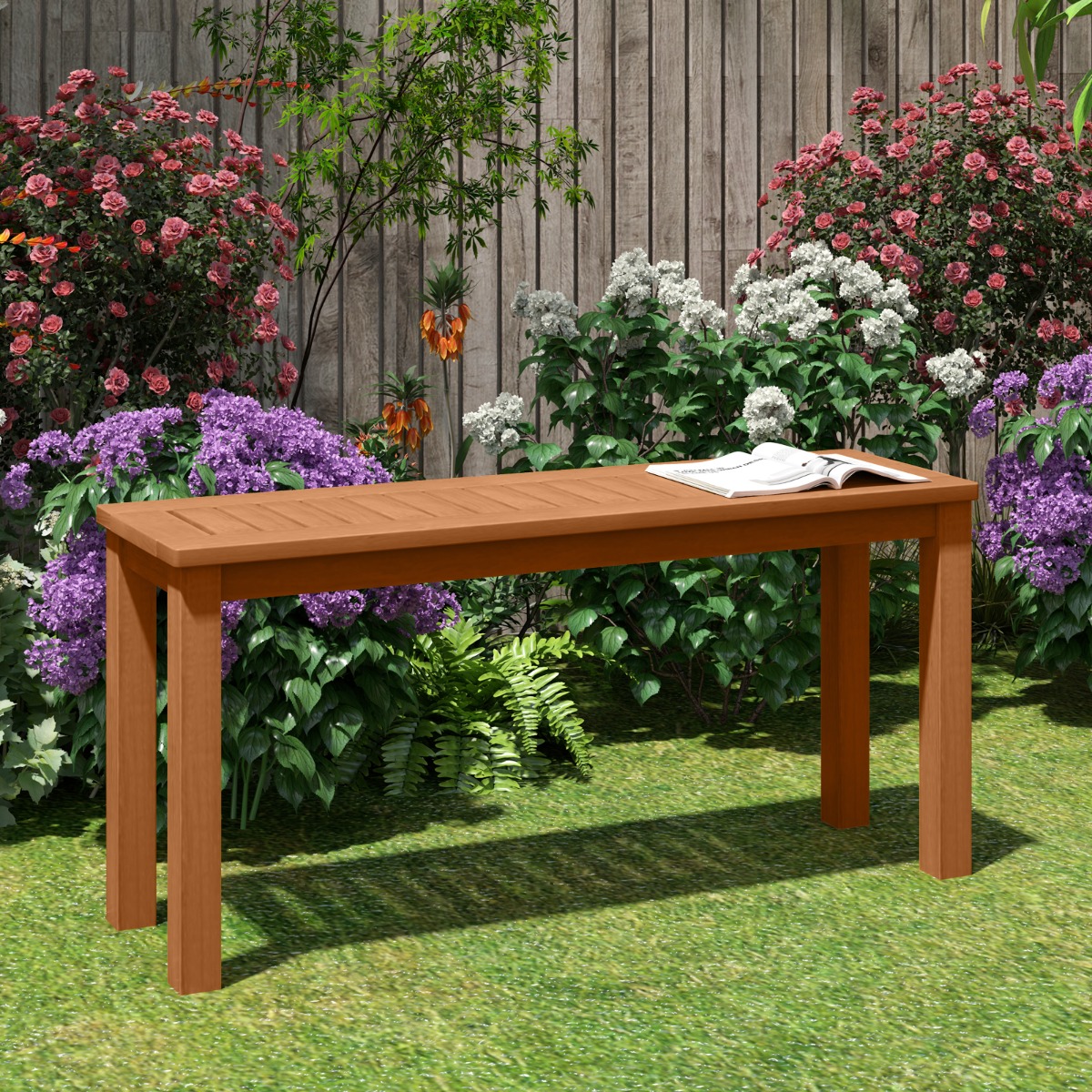 Costway Panchina in legno da esterno con sedile a listoni, Panchina da pranzo senza schienale per patio Naturale