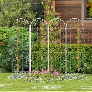 Costway Pacco da 2 di traliccio da giardino in metallo, Supporto decorativo per piante rampicanti rose Bianco