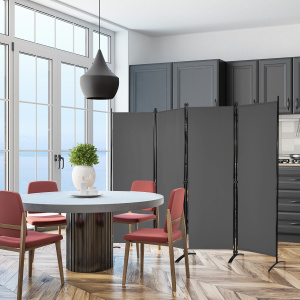 Costway Paravento a 4 pannelli da interno in metallo, Divisorio pieghevole con piedini stabili 220x173cm Grigio scuro