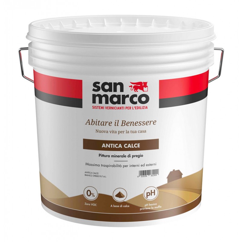 Pittura minerale Antica calce antistatica San Marco per esterni ed interni (Secchio 14 Litri)