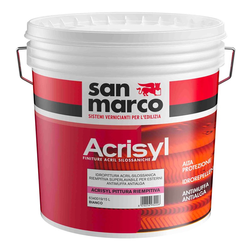 Pittura riempitiva San Marco Acrisyl superlavabile per esterno (Secchio 5 o 15 Litri)