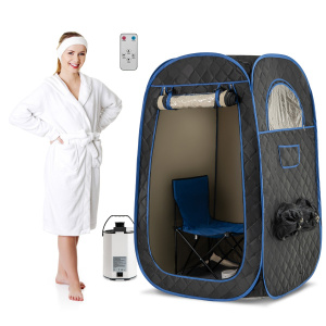 Costway Sauna portatile con generatore di vapore da 1000W e capacità di 3L, Tenda sauna per 1 o 2 persone con sedia Nero