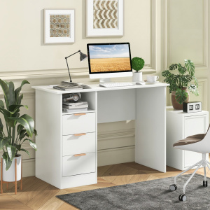 Costway Scrivania con stazione di ricarica 3 cassetti e mensola aperta, Scrivania per computer con spazio di stoccaggio Bianco