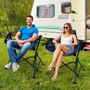 Costway Sedia da campeggio amaca per adulti con portabicchieri, Sedile a dondolo per giardino e patio e prato Blu