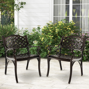 Costway Set di 2 sedie da giardino in alluminio pressofuso, Sedie da pranzo in metallo con braccioli e sedute curve Bronzo Modello 1