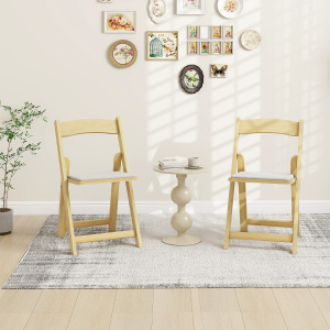 Costway Set di 2 sedie da pranzo con gambe in legno di gomma e sedile imbottito, Sedie da cucina pieghevoli Naturale