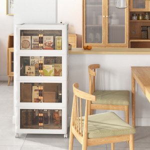 Costway Set di contenitori impilabili con ruote bloccabili, Mobile in PP pieghevole con coperchi Bianco 49,5×31,5×112,5cm