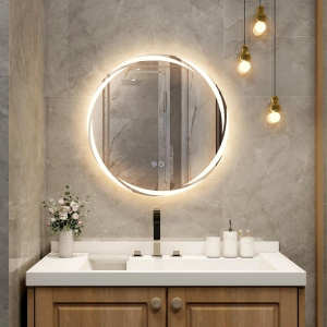 Costway Specchio da bagno 60x60cm con luci dimmerabili a 3 colori interruttore a sfioramento anti-appannamento, Specchio LED