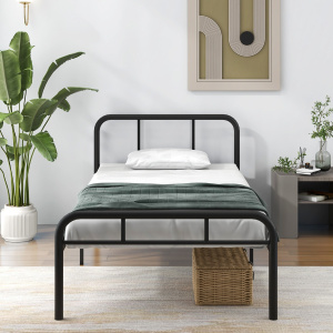 Costway Letto piattaforma in metallo moderno con testiera e pedier facile da montare, Struttura per letto singolo Nero