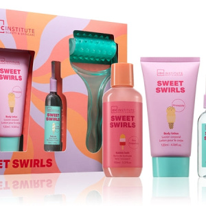 IDC Institute Sweet Swirls confezione regalo da donna 3 pezzi e rullo massaggio
