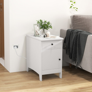 Costway Tavolino laterale con stazione di ricarica cassetto, Tavolino di stoccaggio con porte USB e prese per soggiorno Bianco