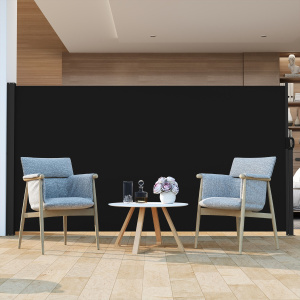 Costway Tenda laterale retrattile per patio con maniglia laterale, Schermo di privacy esterno 300 x 160 cm Nero