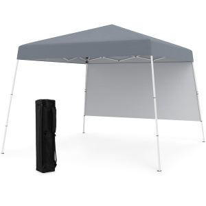 Costway Tenda pop-up con 1 parete laterale e zaino portatile, Riparo per patio esterno pieghevole gazebo per spiaggia Grigio