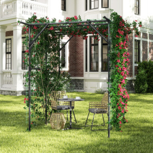 Costway Grande arco da giardino a traliccio per piante rampicanti, Struttura in metallo rivestita in PE antiruggine per fiori Nero