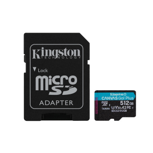 Tecnologia Kingston Canvas Go Plus 170R A2 U3 V30 Scheda microSDXC da 512 GB + ADP – nuovo