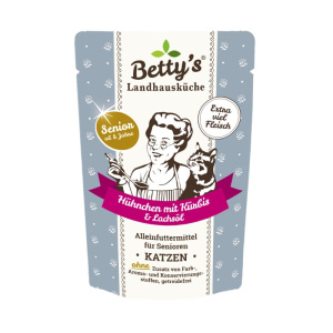 Betty’s Landhausküche Senior Pollo e Zucca con Olio di Salmone Umido per Gatti – 100 g, Singola