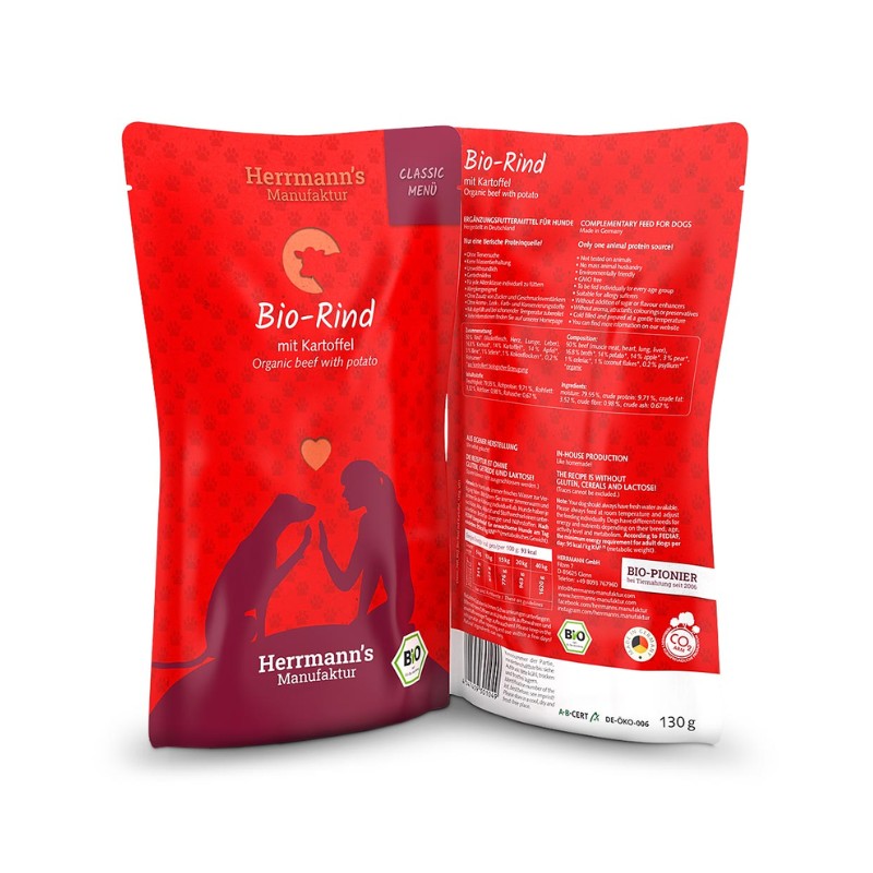 Herrmann's Classic Manzo Bio con Patate Dolci per Cani - 130 g, Singola