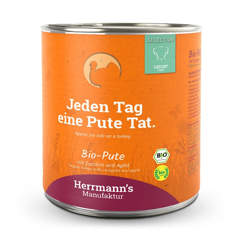 Herrmann's Selection Light Tacchino Bio con Zucchine e Mele per Cani - 800 g, 12 pezzi