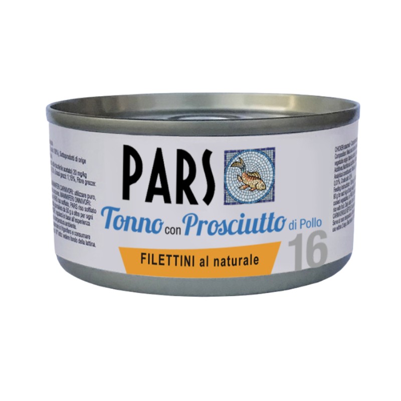 Pars Monoproteico Filettini al Naturale Tonno con Prosciutto di Pollo per Cani e Gatti 85gr - 85 g, 12 pezzi