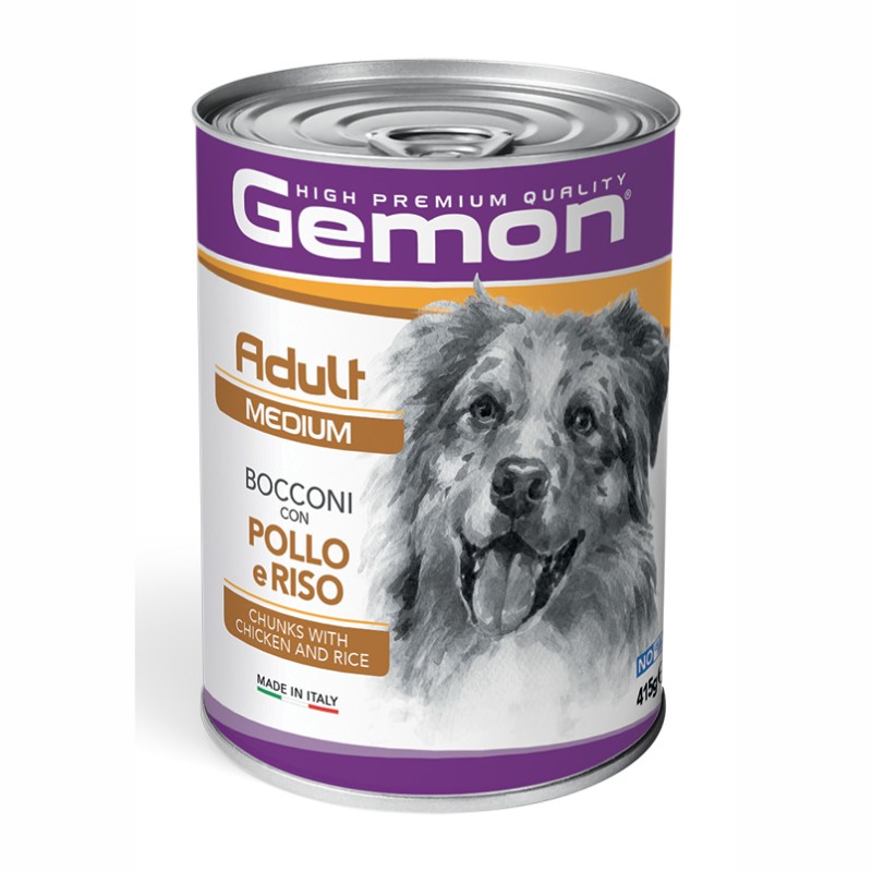 Gemon Medium Adult Bocconi con Pollo e Riso per Cane - 415 g
