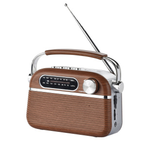 HALTERREGO Radio vintage a onde larghe in legno, AM/FM/SW, lettore di schede USB/Micro SD, presa di corrente o batteria (non inclusa) – nuovo