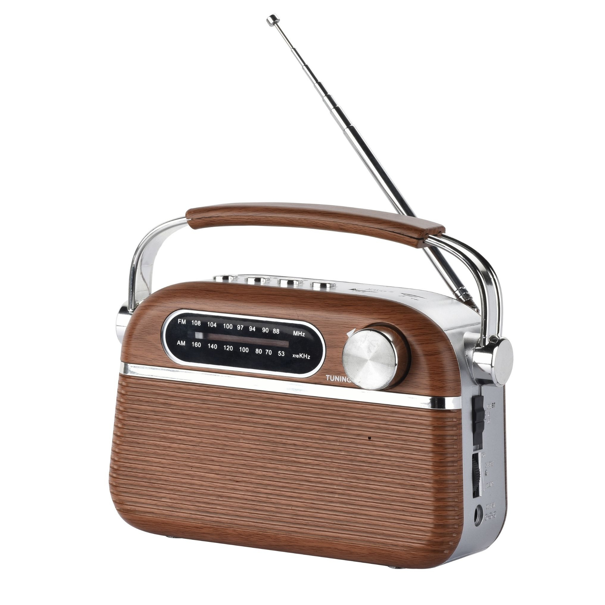 HALTERREGO Radio vintage a onde larghe in legno, AM/FM/SW, lettore di schede USB/Micro SD, presa di corrente o batteria (non inclusa) - nuovo