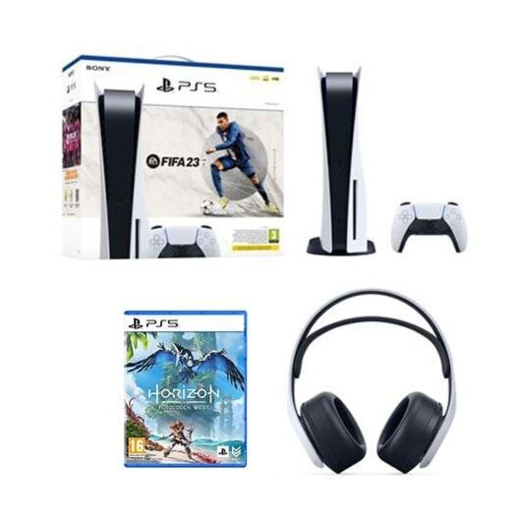 PS5 Pack & Fifa 23, Horizon Forbidden West, Sony Pulse 3D Headset - console Playstation 5 (Standard) - Ricondizionato - Buono stato