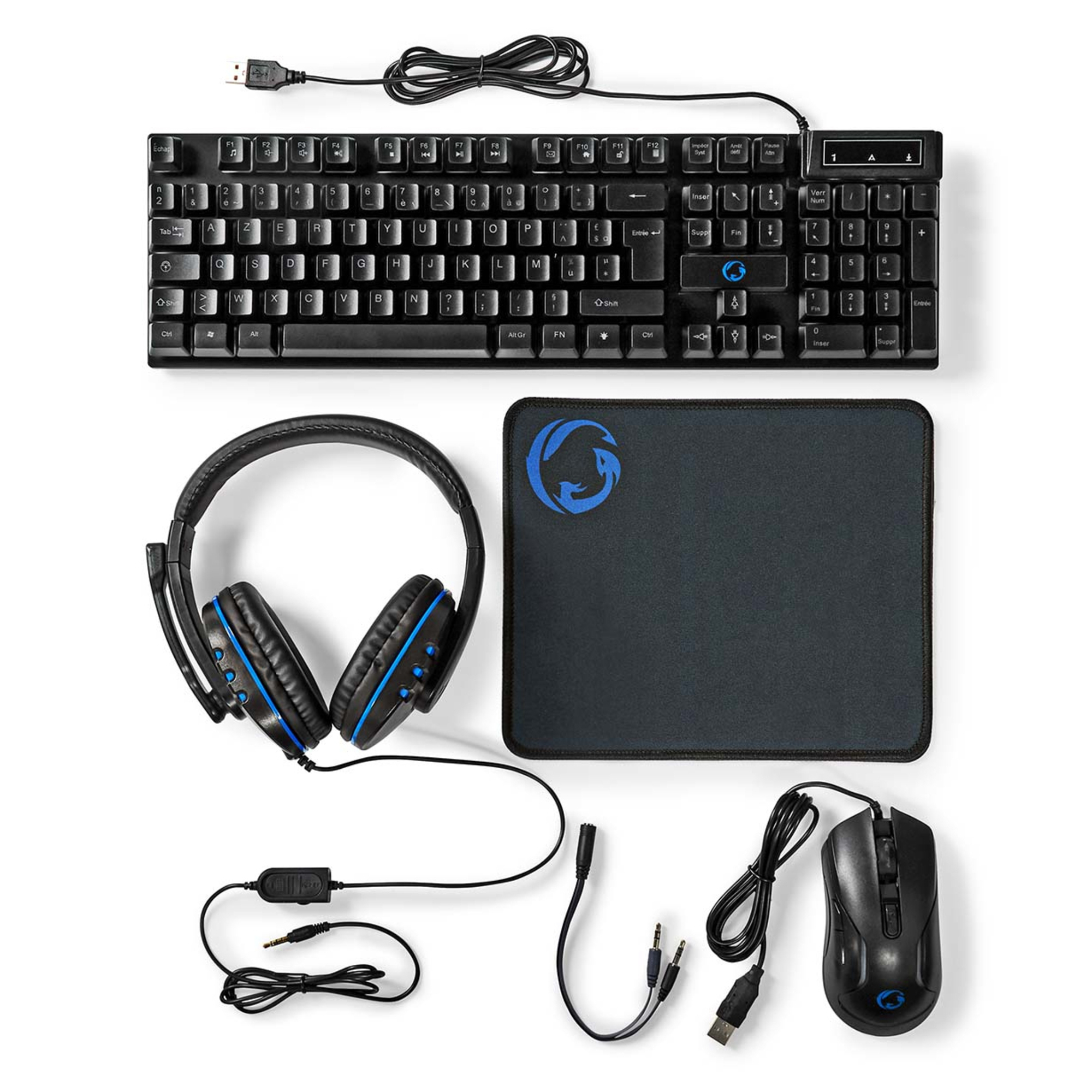 Nedis Gaming Combo Kit Tastiera Mouse incluso USB AZERTY Francese Nero - nuovo