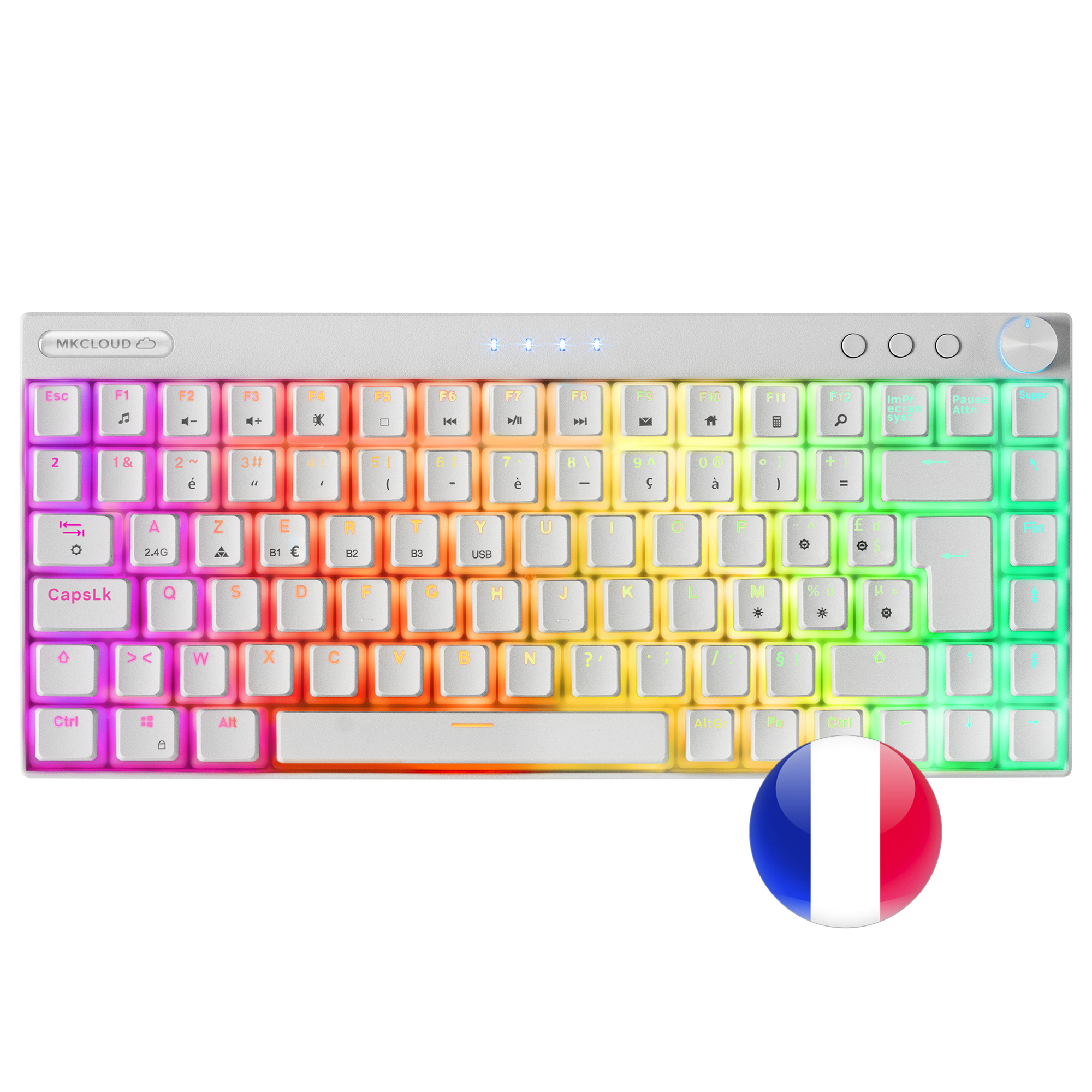 Mars Gaming MKCLOUDWBFR Tastiera QWERTY francese USB + Bluetooth Bianco - nuovo