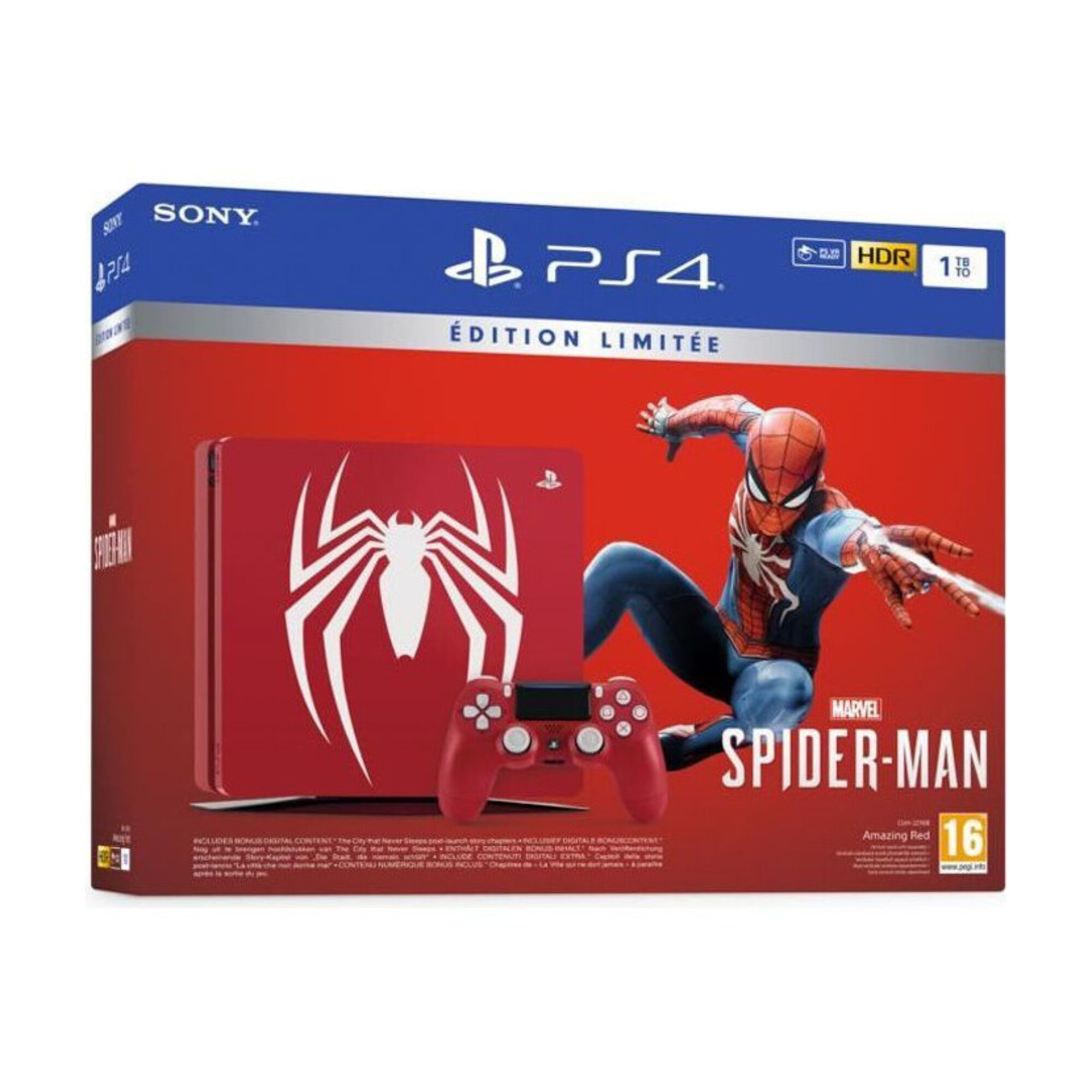 PS4 Slim 1TB Limited Edition Red Marvel s Spider Man Design + Marvel s Spider Man PlayStation Ufficiale - nuovo