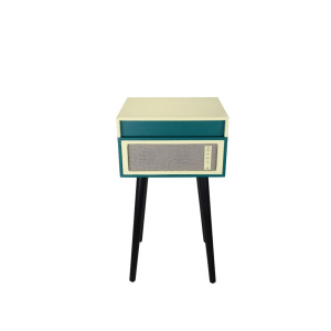 Giradischi in vinile Halterrego con 4 gambe in legno rimovibili e altoparlanti integrati, RMS 2*5W, uscita RCA, ingresso Aux e jack per cuffie, BT IN/OUT, USB lec e enrg, blu anatra – nuovo