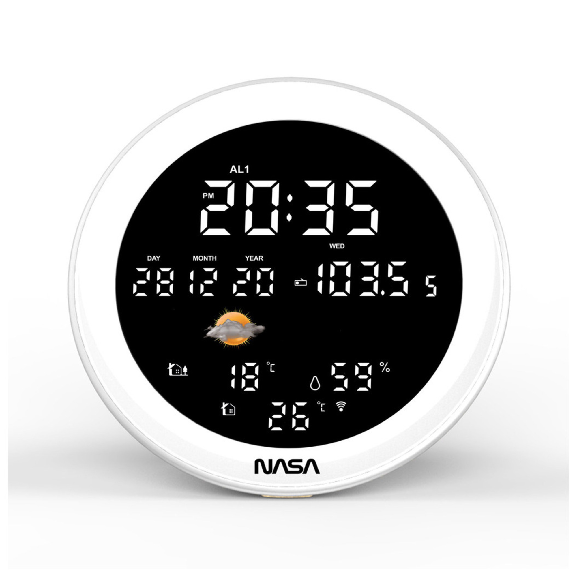 NASA - Stazione meteorologica - Altoparlante Bluetooth WSP1700 Legno - Fornito con adattatore di rete - RICONDIZIONALE - nuovo