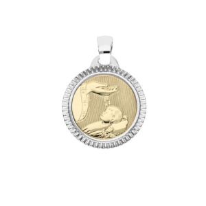 Ciondolo Medaglia Battesimo Oro Giallo Bianco GL100770
