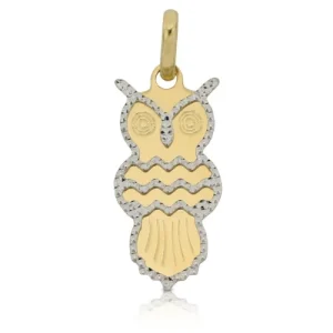 Ciondolo Gufo Oro Giallo Bianco GL101044