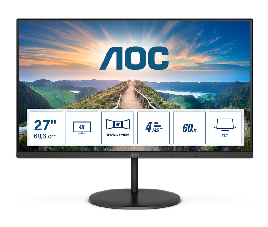 AOC V4 U27V4EA Display per PC a schermo piatto da 68,6 cm (27 ) 3840 x 2160 pixel 4K Ultra HD LED Nero - nuovo