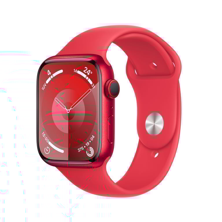 Watch Series 9 GPS + Cellular, cassa in alluminio da 45 mm con fibbia in gomma, rosso, M/L - nuovo