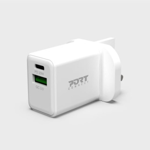 PORT Connect Caricatore da parete combinato USB-C Power Delivery e presa USB-A Qualcom UK – nuovo