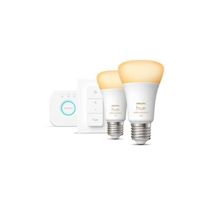 Starter kit per lampadina LED PHILIPS Hue White connected - 10,5W - Set di 2 E27 con telecomando Hue - nuovo