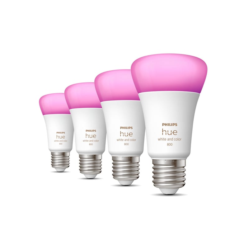 Confezione da 4 lampadine LED Philips Hue White & Color Ambiance E27 connesse, 60W equivalenti, 800 lumen, compatibili con Bluetooth - nuovo