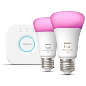 Starter kit Philips Hue White e Color Ambiance con 2 lampadine E27 da 75W, Bluetooth e compatibilità con Alexa, Google e Homekit. – nuovo