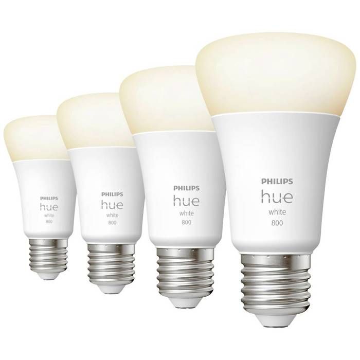 Confezione da 4 lampadine LED Philips Hue White E27 connesse, 60W equivalenti, 800 lumen, compatibili con Bluetooth - nuovo