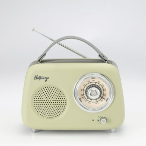 HALTERREGO Altoparlante/Radio retrò, RMS 5W, Bluetooth, Radio FM, Lettore USB, Aux IN, Batteria ricaricabile, Verde oliva – nuovo
