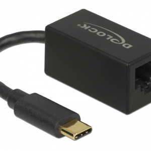 Adattatore USB DeLOCK SuperSpeed (USB 3.2 Gen 1) con maschio USB Type-C? > Gigabit LAN 10/100/1000 Mbps nero compatto – nuovo